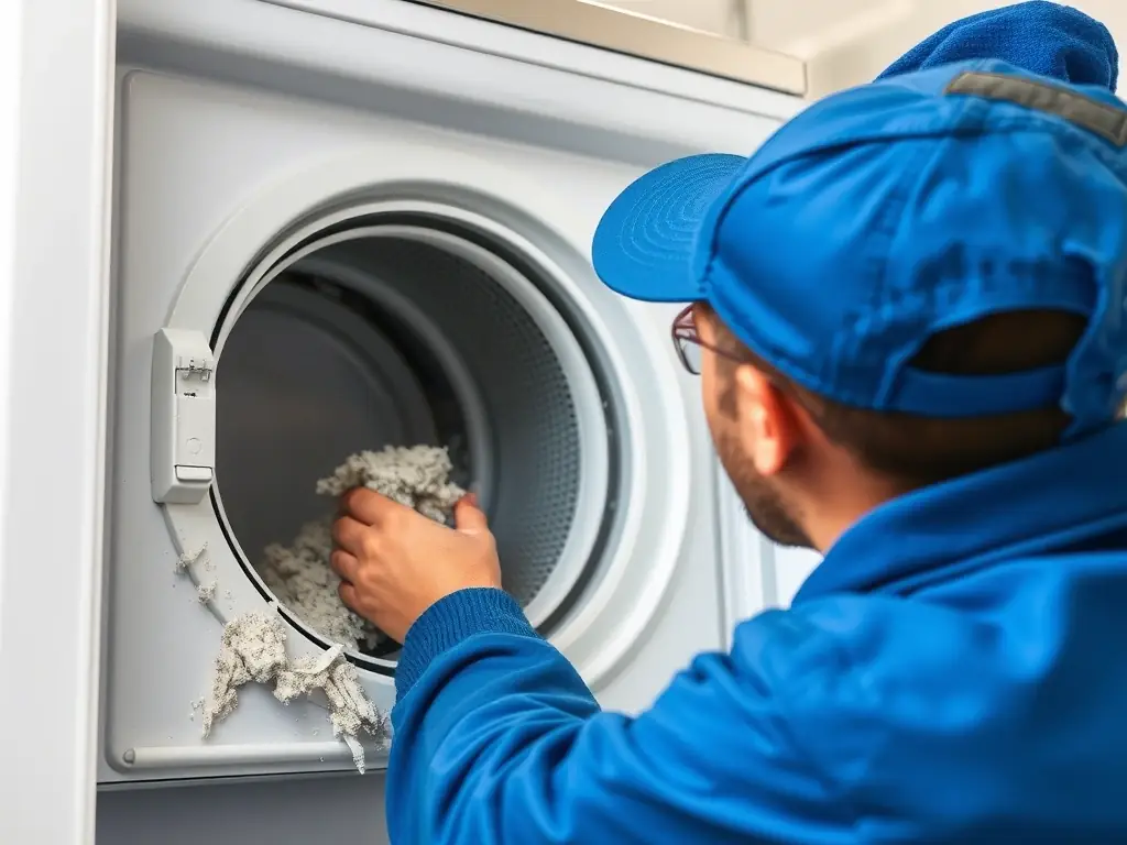A technician using a camera to inspect the inside of a dryer vent, identifying potential issues and ensuring thorough cleaning.